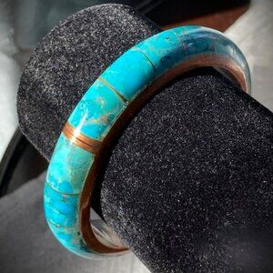 Jay King / DTR , Turquoise Inlay, Copper Hinged Bangle, Magnetic closure